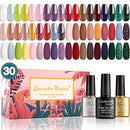 Lavender Violets Gel-Nail-Polish Kit of 27 Colors with Glossy Top Coat Matte Top Coat Base Coat Glitter Solid Color Gel Red Pink Purple and Green Soak-off UV Gel Polish C973 Lavender Violets