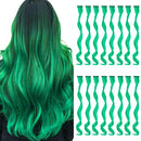TOFAFA 16 Pcs Colored Hair Extensions Curly Wavy Clip in Synthetic Hairpiece Streak for Girls Women Kid, Multi-colors Party Highlights (Green) TOFAFA