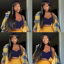 Brazilian Virgin Straight Human Hair Wigs Wigs with Bangs Straight Human Hair Wigs None Lace Front Wigs 130% Density Glueless Machine Made Bob Wigs for Black Women Natural Color 18 Inch Beafay Hair