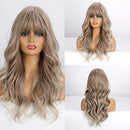 Esmee Blonde Ash Gray Long Wigs Heat Resistant Synthetic Cosplay Wavy Wigs with Bangs for Women Esmee