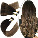 Ugeat 14Inch Keratin I Tip Hair Extensions Human Hair Balayage Brown I Tip Hair Extensions