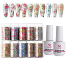 Makartt Nail Art Foil Glue Gel with Rose Flowers Foil Stickers Nail Transfer Tips Manicure Art DIY 15ML 2 Bottles 10PCS (4cm100cm) Stickers, UV LED Lamp Required Makartt