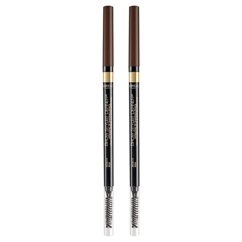 L'Oreal Paris Makeup Brow Stylist Definer Waterproof Eyebrow Pencil, Ultra-Fine Mechanical Pencil, Draws Tiny Brow Hairs and Fills in Sparse Areas and Gaps, Brunette, 0.003 Ounce (Pack of 2) L'Oreal Paris