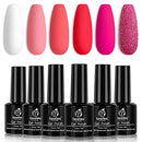 Beetles Valentine's Day Glitter Baby Pink Red Gel Nail Polish Set 6 Colors Pink White Gel Polish Kit Soak Off LED Lamp Nail Gel Kit Christmas New Year Girlfriend Gift for Women Mom Manicure Kit beetles Gel Polish