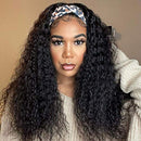 Headband Wig Human Hair Curly Wig with Headband for Black Women 20 Inch Deep Wave Machine Made None Lace Front Wig 150% Density Brazilian Virgin Long Headband Wig YISEA