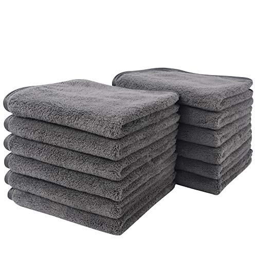 Sinland Microfiber Face Cloths for Bath Reusable Makeup Remover Cloth Ultra Soft and Absorbent Washcloths for Baby 12Inch x 12Inch (12pack, Grey) SINLAND