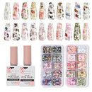 Makartt Nail Art Foil Glue Gel with Flower and Butterfly Foil Sticker Nail Prints Set Nail Transfer Tips Christmas Art DIY 15ML, 20PCS (2.5cm100cm) Stickers, Nail Dryer Curing Lamp Required Makartt