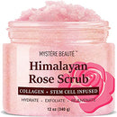 Himalayan Salt Body Scrub with Collagen and Stem Cells 12 oz - Exfoliating Salt Scrub for Cellulite - Deep Cleansing for Acne, Scars, Wrinkles - Moisturizes Skin MYSTÉRE BEAUTÉ