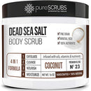 pureSCRUBS Premium Organic Body Scrub Set - Large 16oz COCONUT BODY SCRUB - Dead Sea Salt Infused Organic Essential Oils & Nutrients INCLUDES Wooden Spoon, Loofah & Mini Organic Exfoliating Bar Soap pureSCRUBS
