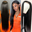 Wingirl Transparent Straight Lace Front Human Hair Wigs 13×4inch Lace Frontal Wig Pre Plucked with Baby Hair Natural Color (16inch, 220% denisty) Wingirl