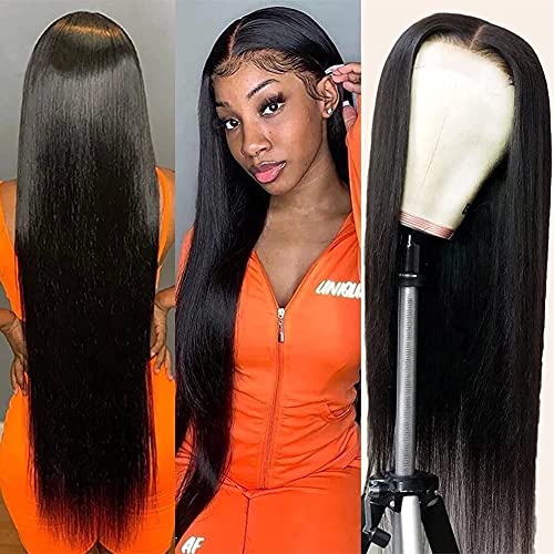 Wingirl Transparent Straight Lace Front Human Hair Wigs 13×4inch Lace Frontal Wig Pre Plucked with Baby Hair Natural Color (16inch, 220% denisty) Wingirl