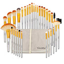 Champagne Makeup Brushes Set, Yuwaku Silver Foundation Powder Blush Eyeshadow Brushes Blending 32 Piece NO Shed Cruelty-Free Synthetic Fiber Bristles Cosmetic Brushes with Travel Case Daxstar