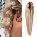 S-noilite Claw/Jaw in Ponytail Extension Human Hair Balayage Ponytail Hair Piece Clip in Pony Tail Hair 100% Real Human Hair One Piece Straight 16 Inch (