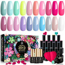 MEFA Gel Nail Polish Set 23 Pcs with Gift Box, Pastel Nail Gel Kit Cotton Candy Colors with No Wipe Mirror & Matte Top and Base Coat, Valentine's Day Hot Pink Sage Green Blue for Starter Soak Off Nail Art Salon Design Manicure MEFA