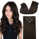 GOO GOO Clip in Hair Extensions Human Hair New Dark Brown 7pcs 120g 14 Inch Remy Human Hair Extensions Clip in Real Natural Hair Extensions Straight GOO GOO Store