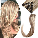 Clip in Remy Hair Extensions Human Hair Highlighted Brown Blonde for Women 10 inch 50g Light Short Seamless Clip on Real Hair Skin Weft Rooted Hairpiece 8pcs Weft Long Straight Full Head