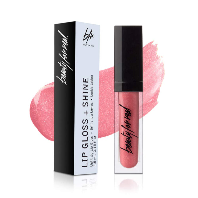 Beauty For Real Lip Gloss + Shine, Kiss Me - Honeysuckle Pink - Non-Sticky Plumping & Hydrating Gloss - Light & Mirror In Cap - Contains Marine Collagen - 0.15 fl oz Beauty For Real