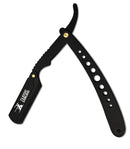 Classic Samurai New Ergonomic Design Stainless Steel Professional Folding Straight Edge Barber Razor Shavette Manual Shaver with 100 Shark Single Blades (Matte Black + 100 Shark Blades) Classic Samurai