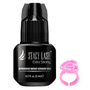 STACY LASH Extra Strong Eyelash Extension Glue (0.34fl.oz / 10ml) / 0.5-1 Sec Dry/Retention – 8 Weeks/Black Adhesive/Lash Tech Supplies + Glue Ring Infinity Warehouse