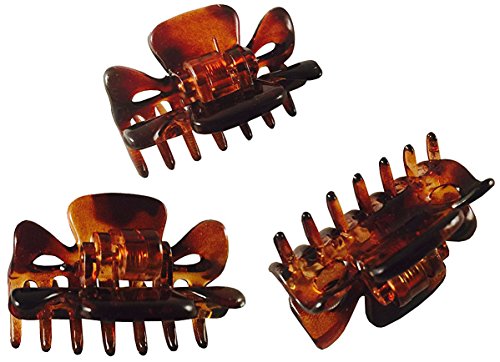 Parcelona French Classic Tortoise Shell Brown Very Small 1 1/2" Claw Clips with Tight Spring Set of 3 Girls Hair Jaw Claw Clips Durable Styling Paris Hair Accessories for Women No Slip, Made in France Parcelona