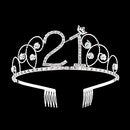BABEYOND Crystal Birthday Tiara Crown Princess Birthday Crown Hair Accessories Happy 21st Birthday Crown Tiara for Women (21 Birth) BABEYOND