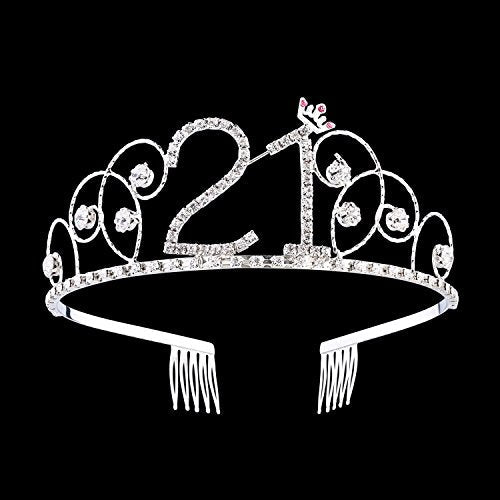 BABEYOND Crystal Birthday Tiara Crown Princess Birthday Crown Hair Accessories Happy 21st Birthday Crown Tiara for Women (21 Birth) BABEYOND
