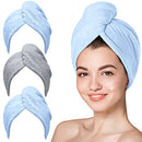 Microfiber Hair Towel,Hicober 3 Packs Hair Turbans for Wet Hair, Drying Hair Wrap Towels for Curly Hair Women Anti Frizz(Blue,Blue,Grey) Hicober