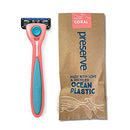 Preserve POPi Shave 5 Razor System Made with Recycled Ocean Plastic and 5-blade cartridge (Recycled Ocean Plastic: Coral Pink) Preserve