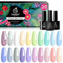Beetles 20Pcs Gel Nail Polish Kit, with Glossy & Matte Top Coat and Base Coat - Pastel Paradise Girly Colors Collection, Popular Bright Nail Art Solid Sparkle Glitters Colors Gift for Girls beetles Gel Polish