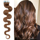 20 PCS Rooted Tape In Hair Extensions Real Human Hair Invisible Seamless Skin Weft Body Wave Highlight Double Side Tape Remy Human Hair Extensions Wavy For Women (24'',50g/20pcs,