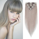 Double Weft 100% Clip in Remy Human Hair Extensions 10''-24'' Full Head Thick Thickened Long Soft Silky Straight 8pcs 18clips for Women Fashion 24" / 24 inch 170g Grey MY-LADY