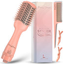 FairyBrave Blow Dryer Brush - Hot Air Brush Hair Dryer, Salon Quality One Step Hair Blowout Volumizer with Hair Clips and Teasing Comb for Medium to Thick Hair, Pink FairyBrave