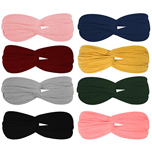 3 otters Women's Headbands, 8PCS Fashion Headbands for Women Cloth Headband Boho Stretchy Hair Bands, Hair Accessories 3 otters