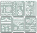 Terra Tattoos White Henna Temporary Tattoos 75+ Mandala Tattoos Flowers, Mandalas, Elephants & more! Waterproof Nontoxic Long Lasting Perfect for Beach, Festivals, & Parties Terra Tattoos