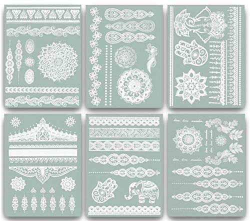 Terra Tattoos White Henna Temporary Tattoos 75+ Mandala Tattoos Flowers, Mandalas, Elephants & more! Waterproof Nontoxic Long Lasting Perfect for Beach, Festivals, & Parties Terra Tattoos