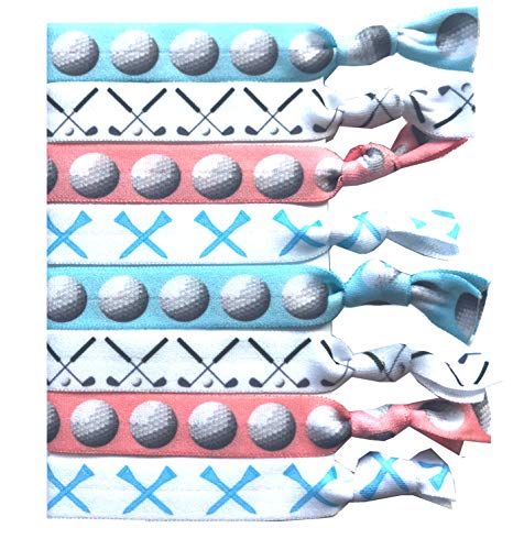 Golf Gift, 8 piece Hair Elastic Set - Accessories for Women, Players, Girls, High School Teams, Coaches, Leagues, Opponents, Partners, Tournaments -MADE IN THE USA Sportigift