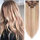 S-noilite Clip in Human Hair Extensions Short Hair Balayage Clip on 100% Real Human Hair Thick Double Weft 8 Pieces 18 Clips Straight Silky (12 Inch - 115g,Ash Blonde/Bleach Blonde (