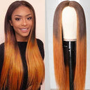 UNice Hair 10A Silk Base Fake Scalp Ombre Lace Closure Wigs Straight Hair Wig Middle Part, Brazilian Human Hair T-Part Lace Closure Wig Pre Plucked with Baby Hair for Women T4/30 Color 150% Density 22inch UNICE Store