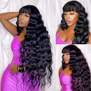 Water Short bob Wigs with Bangs Brazilian Virgin Human Hair Wigs None Lace Front Wigs With Bangs 130% Density Glueless Machine Made Wigs For Black Women 18 Inch Beafay Hair
