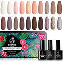 Beetles 20Pcs Gel Nail Polish Kit, Soak Off Nail Gel Polish Set Nude Glitter Pastel Pink Gel Nail Kit Peach Brown Natural Skin Tone Nail Art with Glossy & Matte Top Base Coat Gift for Women beetles Gel Polish
