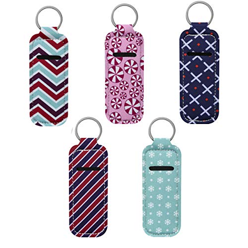 Beautyflier Clip-on Sleeve Chapstick Pouch Keychain Lipstick Holder Elastic Lip Balm Holder Travel Accessories (Style D (5PCS)) Beautyflier