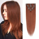 Benehair Clip in Remy Hair Extensions Human Hair Dark Auburn for Women 22 inch Seamless Clip on Real Hair Skin Weft Clip ins Thin 8pcs Standard Weft Long Straight Hairpieces for Full Head