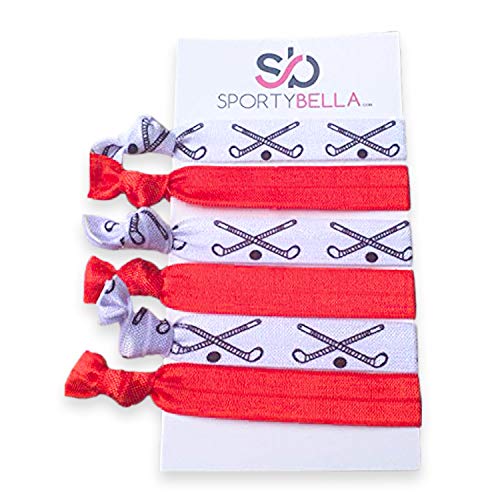 Sportybella Field Hockey Hair Accessories, Field Hockey Hair Ties, No Crease Field Hockey Hair Elastics Set, for Girl Field Hockey Players (Red) Sportybella
