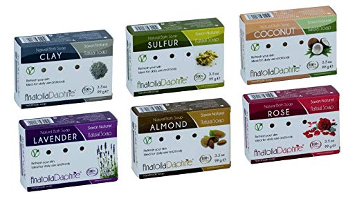 Anatolia Daphne 100% Natural Soap w/ Organic Ingredients, Vegan, Moisturizing, Handmade, Scented w/ Premium Essential Oils, Body Soap, Face Soap,and Bath Soap, Detox Spa Soap Bar Gift Set, 3.5 oz (Deluxe, Mix of 6) AnatoliaDaphne