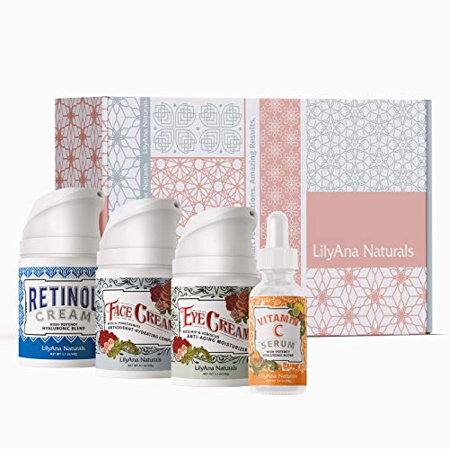 LilyAna Naturals Skincare Gift Set - Retinol Cream, Vitamin C Serum, Eye Cream and Face Cream Moisturizer - Anti Aging Skin Care Sets for Women LilyAna Naturals
