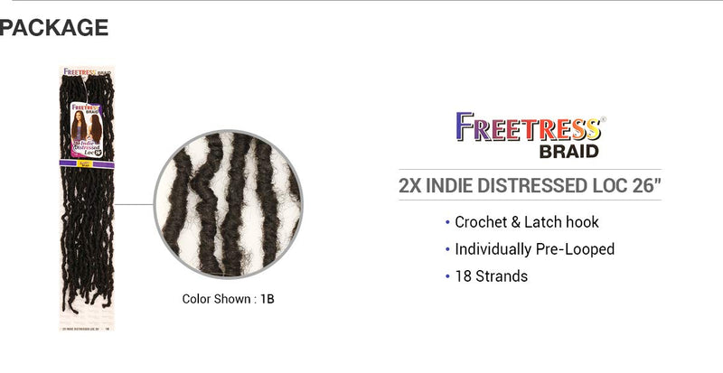 FreeTress Crochet Braids 2X Indie Distressed Loc 26" (5-pack, T27) Freetress Braids