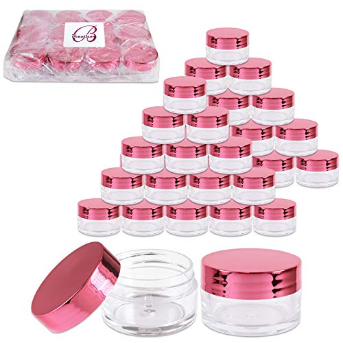 Beauticom 20g/20ml USA Acrylic Round Clear Jars with Lids for Lip Balms, Creams, Make Up, Cosmetics, Samples, Ointments and other Beauty Products (48 Pieces, Rose Gold Lid (Flat Top)) Beauticom