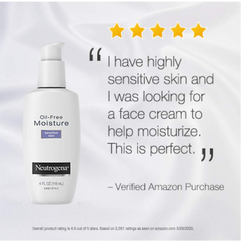 Neutrogena Oil-Free Daily Long Lasting Facial Moisturizer & Neck Cream, 4 fl. Oz With Oil-Free Facial Moisturizer, Sensitive Skin, 4 Fl Oz Neutrogena Store