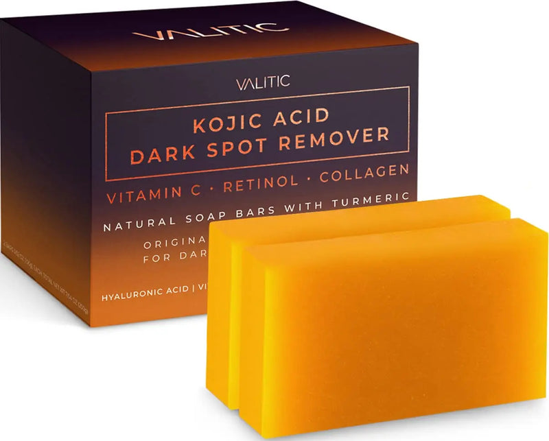 VALITIC Kojic Acid Dark Spot Remover Soap Bars with Vitamin C, Retinol, Collagen, Turmeric - Original Japanese Complex Infused with Hyaluronic Acid, Vitamin E, Shea Butter, Castile Olive Oil (2 Pack) Infinity Warehouse