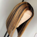 Highlight 4-27 Short Bob Lace Front Wigs Human Hair Pre Plucked 13x6 Deep Middle Part 150% Density Brazilian Remy Hair Wigs With Baby Hair Natural Hairline Bleached Knots (12inch) RULINDA